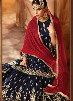 Blue Embroidered Georgette Semi Stitched Salwar With Dupatta 2