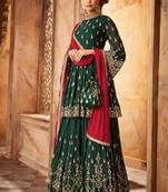 green embroidered georgette semi stitched salwar with dupatta