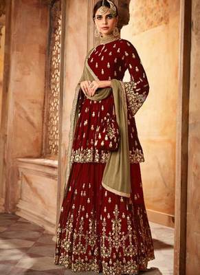 Maroon Embroidered Georgette Semi Stitched Salwar With Dupatta 1