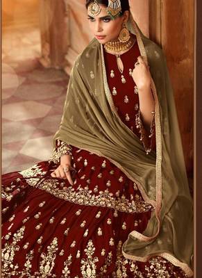 Maroon Embroidered Georgette Semi Stitched Salwar With Dupatta 2