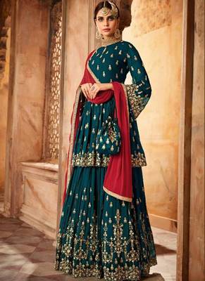 Green Embroidered Georgette Semi Stitched Salwar With Dupatta 1