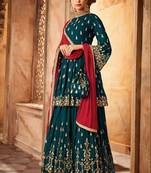 Green Embroidered Georgette Semi Stitched Salwar With Dupatta