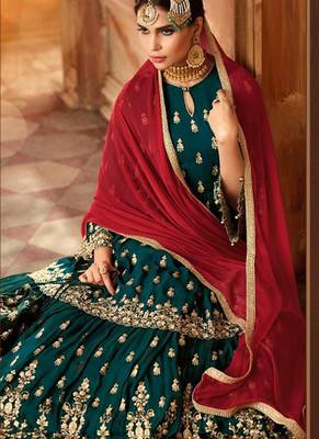 Green Embroidered Georgette Semi Stitched Salwar With Dupatta 2