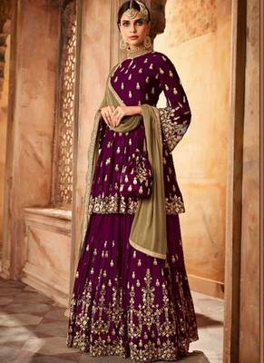 purple embroidered georgette semi stitched salwar with dupatta 1