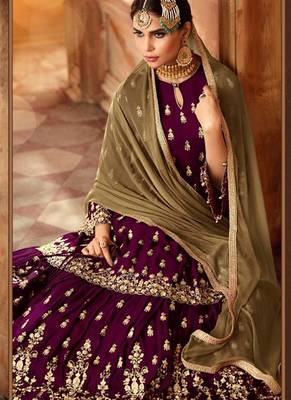 purple embroidered georgette semi stitched salwar with dupatta 2