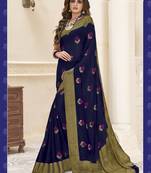 Dark blue woven georgette saree with blouse