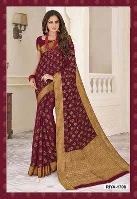 Maroon woven georgette saree with blouse 1