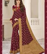 Maroon woven georgette saree with blouse