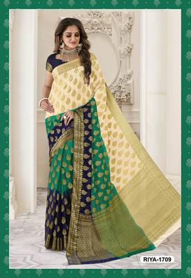 Multicolor woven dupion silk saree with blouse 1