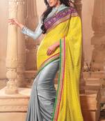 Yellow embroidered brasso saree with blouse
