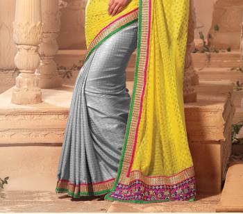 Yellow embroidered brasso saree with blouse 2