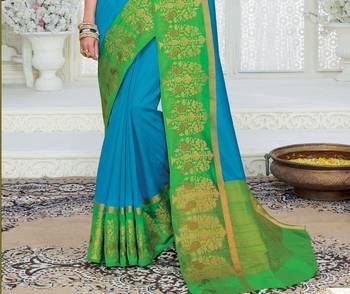Blue woven dupion silk saree with blouse 2