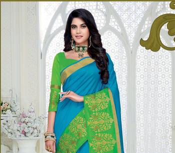 Blue woven dupion silk saree with blouse 3