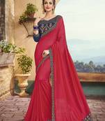 Magenta embroidered crepe saree with blouse