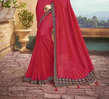 Magenta embroidered crepe saree with blouse 2