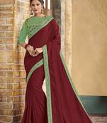 Maroon embroidered crepe saree with blouse
