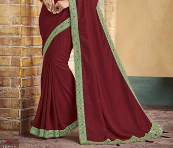 Maroon embroidered crepe saree with blouse 2