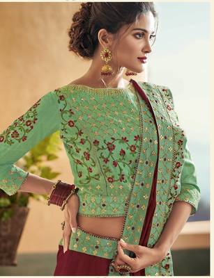 Maroon embroidered crepe saree with blouse 3