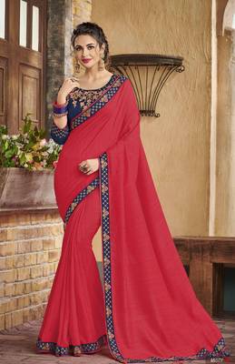 Red embroidered crepe saree with blouse 1