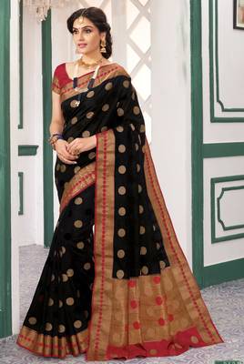 Black woven art silk saree with blouse 1