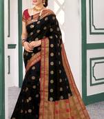 Black woven art silk saree with blouse