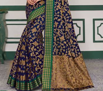 Blue woven art silk saree with blouse 2