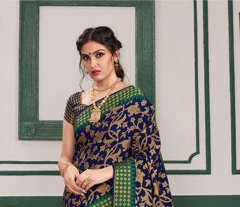 Blue woven art silk saree with blouse 3