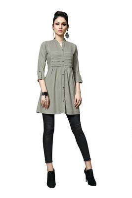 Blissta Women's Embroidered Grey Slub Rayon Western Wear Tunic Top for Women/Girls 1