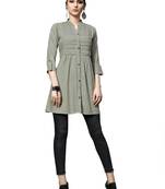 Blissta Women's Embroidered Grey Slub Rayon Western Wear Tunic Top for Women/Girls