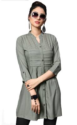 Blissta Women's Embroidered Grey Slub Rayon Western Wear Tunic Top for Women/Girls 2
