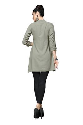 Blissta Women's Embroidered Grey Slub Rayon Western Wear Tunic Top for Women/Girls 3