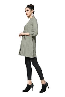 Blissta Women's Embroidered Grey Slub Rayon Western Wear Tunic Top for Women/Girls 4