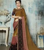 Mustard embroidered silk blend saree with blouse