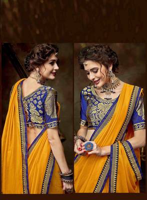 Yellow embroidered georgette saree with blouse 2