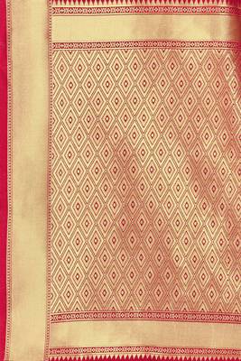 Red woven banarasi saree with blouse 4