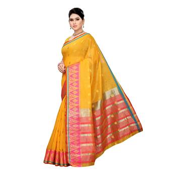 Yellow woven cotton silk saree with blouse 2