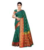 Green woven cotton silk saree with blouse