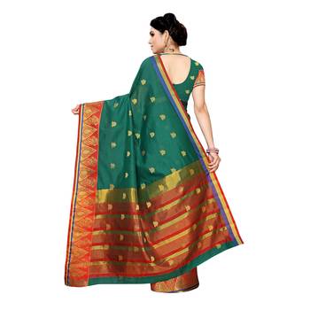 Green woven cotton silk saree with blouse 4