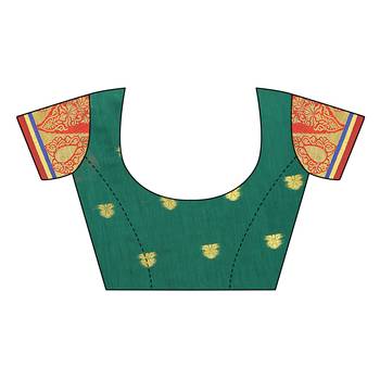 Green woven cotton silk saree with blouse 5