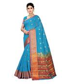 Blue woven cotton silk saree with blouse