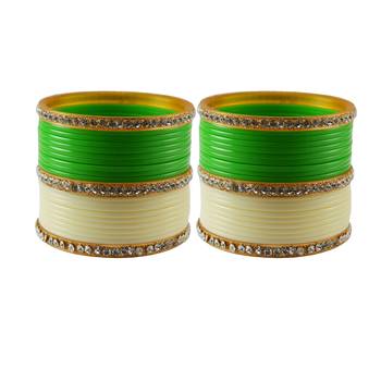 Green Cream  Stone Stud Acrylic Bangle 1