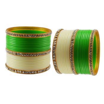 Green Cream  Stone Stud Acrylic Bangle 2