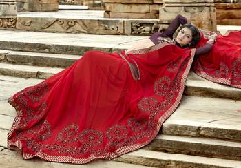 Red embroidered georgette saree with blouse 2