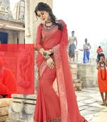 Peach embroidered georgette saree with blouse