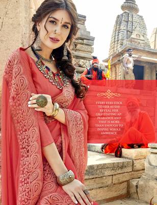 Peach embroidered georgette saree with blouse 2