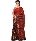 Multicolor Women's Handloom Batik Saree  with Blouse Piece