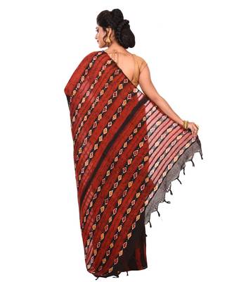 Multicolor Women's Handloom Batik Saree  with Blouse Piece 3
