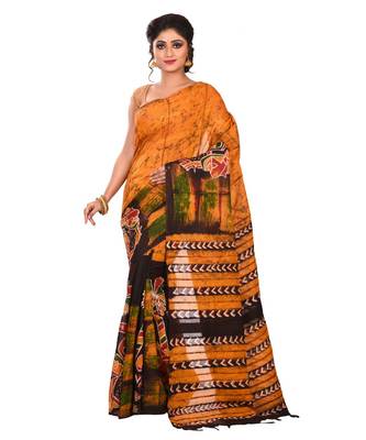 Multicolor Women's Handloom Batik Saree  with Blouse Piece 1