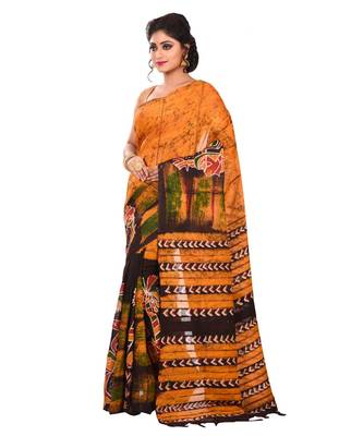 Multicolor Women's Handloom Batik Saree  with Blouse Piece 2