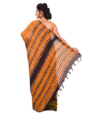 Multicolor Women's Handloom Batik Saree  with Blouse Piece 3